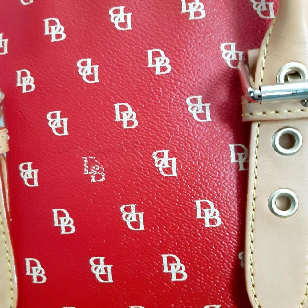 Red Logo-Print Satchel with Tan Trim and Double Handles, No Strap ! - Picture 15 of 16
